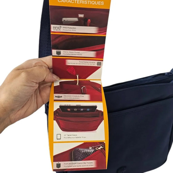 HEYS HiLite Dual Zip Crossbody Travel Bag Navy NWT RFID Shield Tablet Holder - Picture 3 of 5